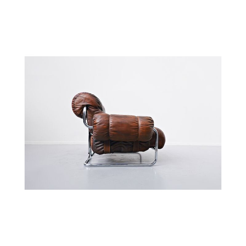Pareja de sillones vintage "Tucroma" de Guido Faleschini Cuero, Italiano