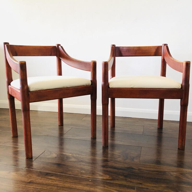 Pair of vintage Carimate Armchairs by Vico Magistretti for Cassina 1960s