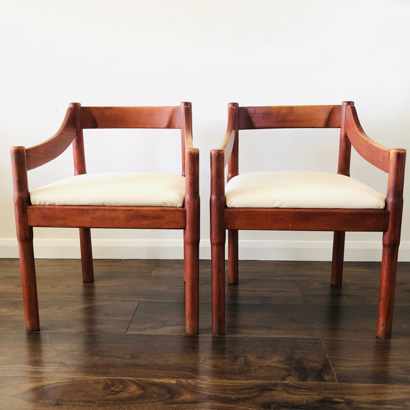 Pair of vintage Carimate Armchairs by Vico Magistretti for Cassina 1960s