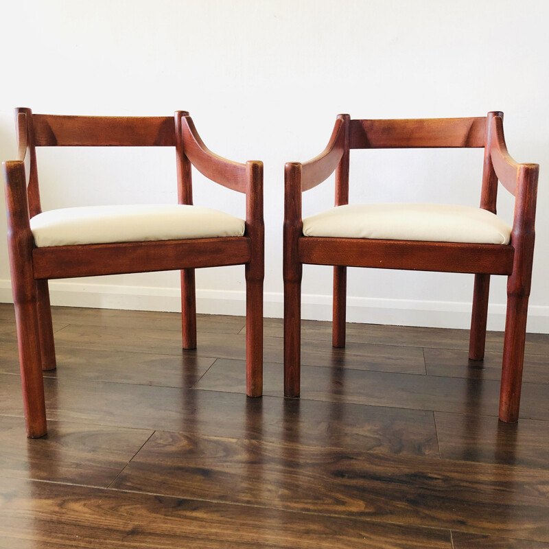 Pair of vintage Carimate Armchairs by Vico Magistretti for Cassina 1960s