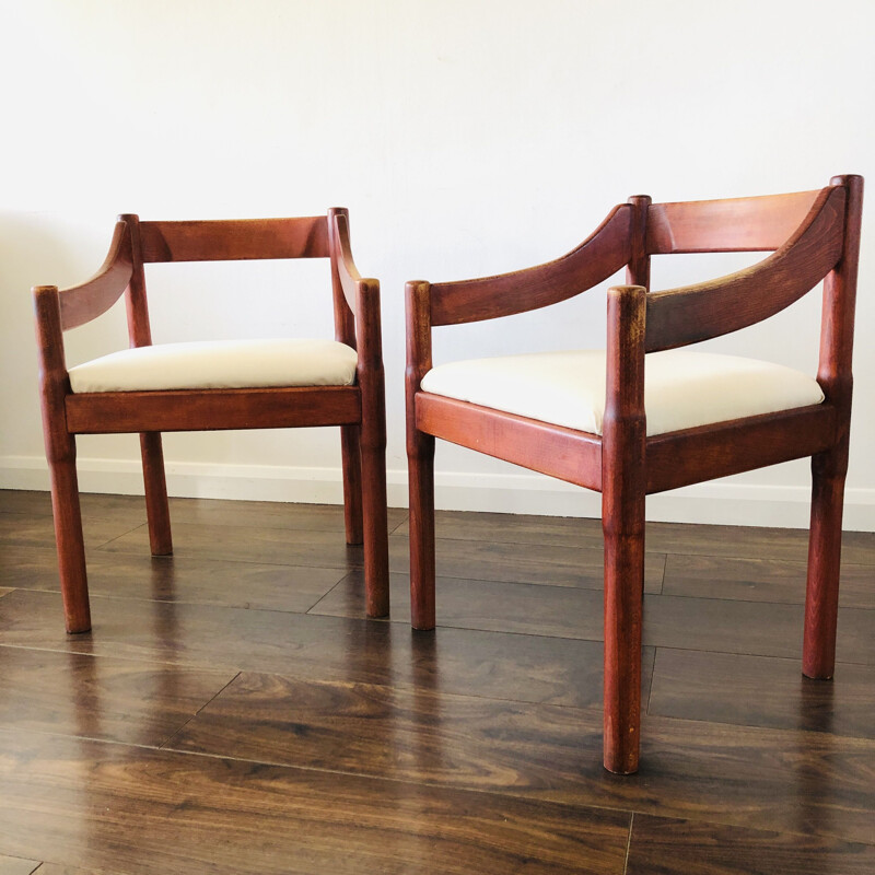 Pair of vintage Carimate Armchairs by Vico Magistretti for Cassina 1960s