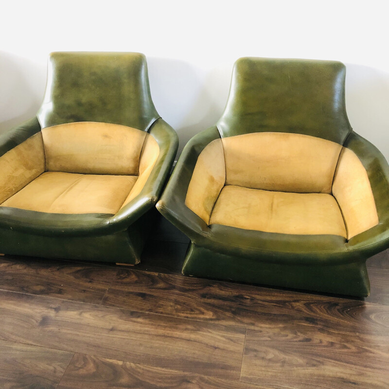 Pair of vintage leather armchairs by Gimson and Slater, 1970