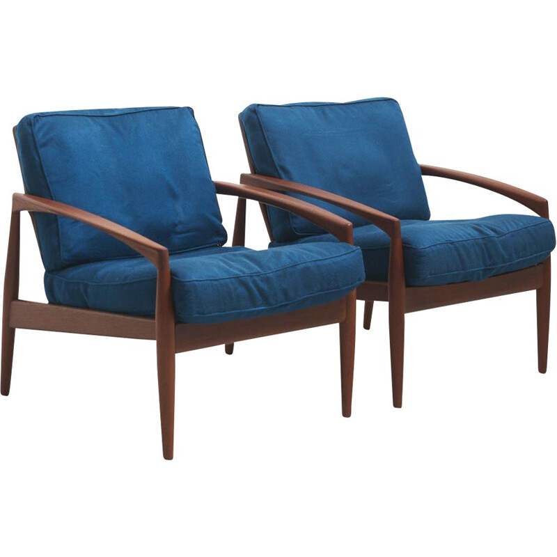 Pair of vintage "Paper Knife" Easy Chairs by Kai Kristiansen for Magnus Olesen, Denmark 1950s