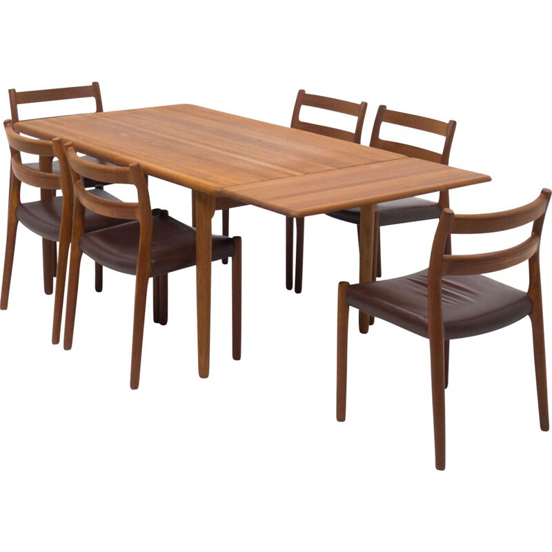 Vintage "Model 84" teak dining set by Niels Otto Moller & J.L. Moller Mobelfabrik, Denmark