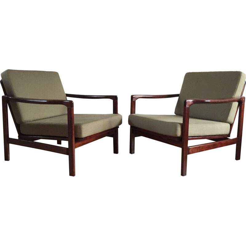 Pair of vintage Olive Model B-7752 Armchairs by Zenon Bączyk for Swarzędzkie Fabryki Mebli 1960s