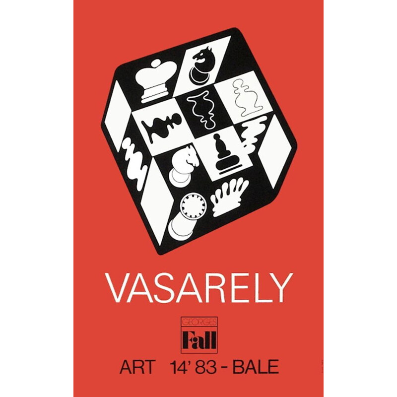 Affiche vintage Echecs Rouge de Victor Vasarely pour George Fall, 1983