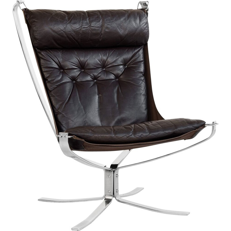 Vintage Falcon armchair in chrome and leather by Sigurd Ressell for Vatne Möbler 1970