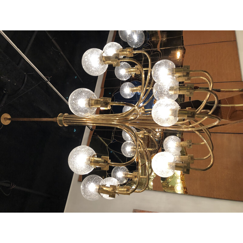 Vintage gilt brass chandelier by Hans Agne Jakobson, 1960