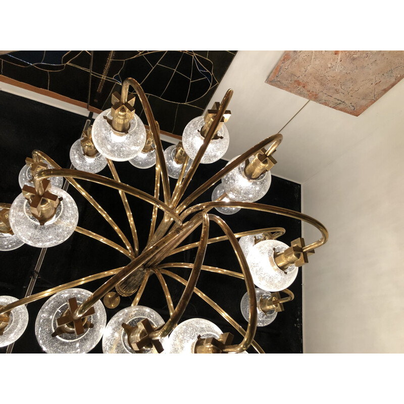 Vintage gilt brass chandelier by Hans Agne Jakobson, 1960