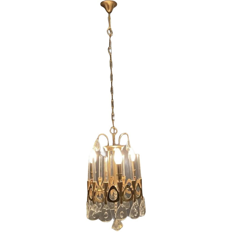 Vintage Crystal and Gold Chandelier by Gaetano Sciolari 1970s