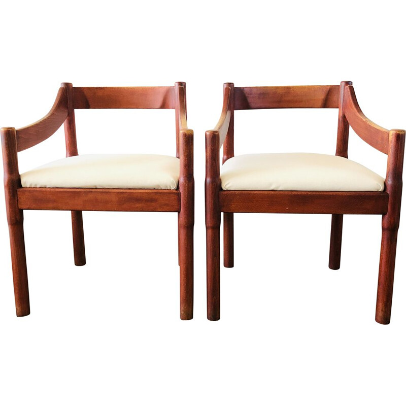 Pair of vintage Carimate Armchairs by Vico Magistretti for Cassina 1960s