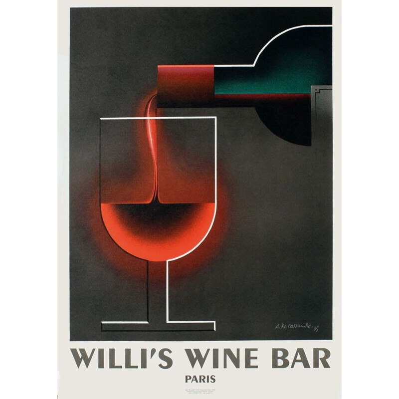 Affiche vintage "Willi's Wine bar" par Adolphe Cassandre, 2005