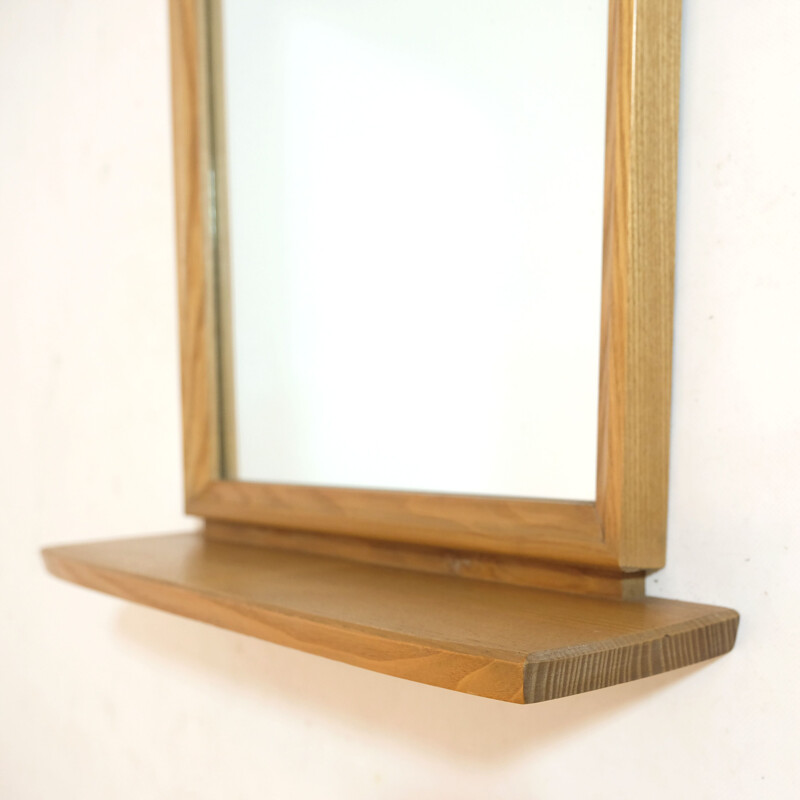 Vintage mirror with blond wood shelf, Switzerland 1960