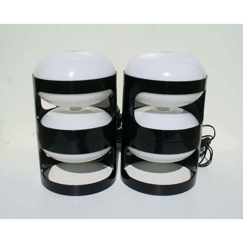 Set of 4 "KD27" Kartell black and white lamp, Joe COLOMBO - 1960s