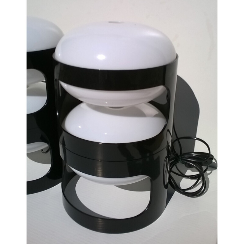 Set of 4 "KD27" Kartell black and white lamp, Joe COLOMBO - 1960s