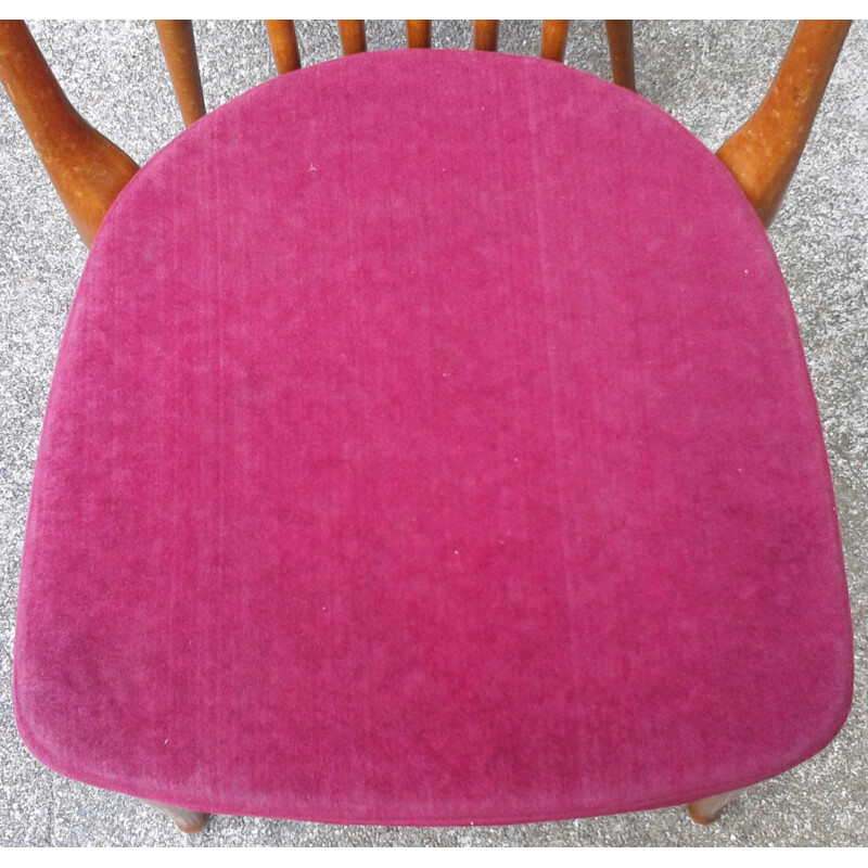 Stevens chair in painted wood and fuchsia velvet - 1960s