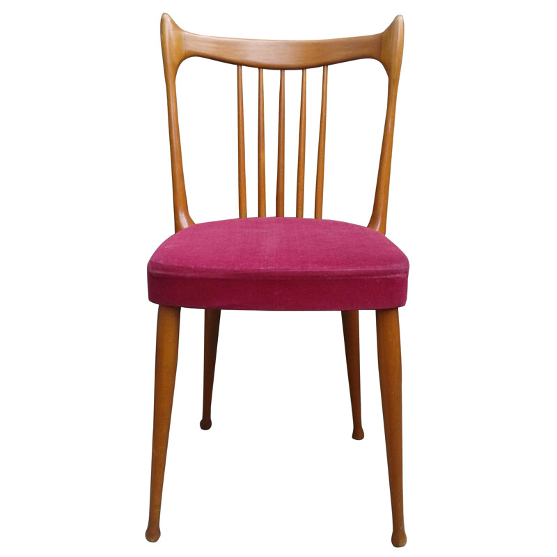 Chaise Stevens en bois teinté et velours fuchsia - 1960