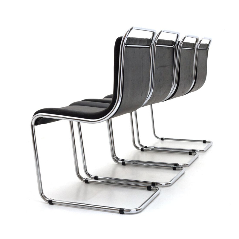 Set of 4 vintage chromed metal chairs by Ico Parisi for Fratelli Longhi 1960s