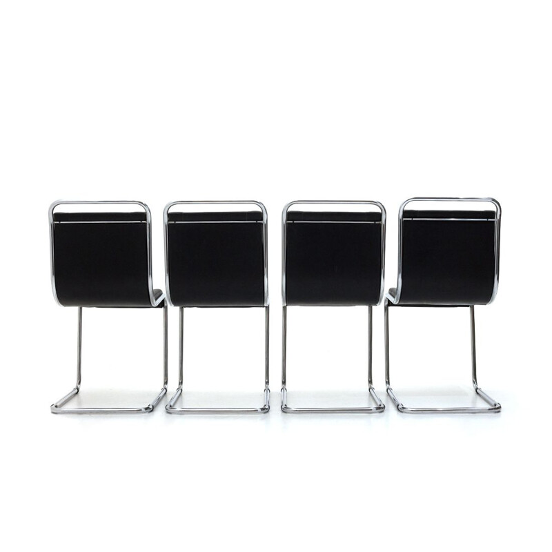 Set of 4 vintage chromed metal chairs by Ico Parisi for Fratelli Longhi 1960s