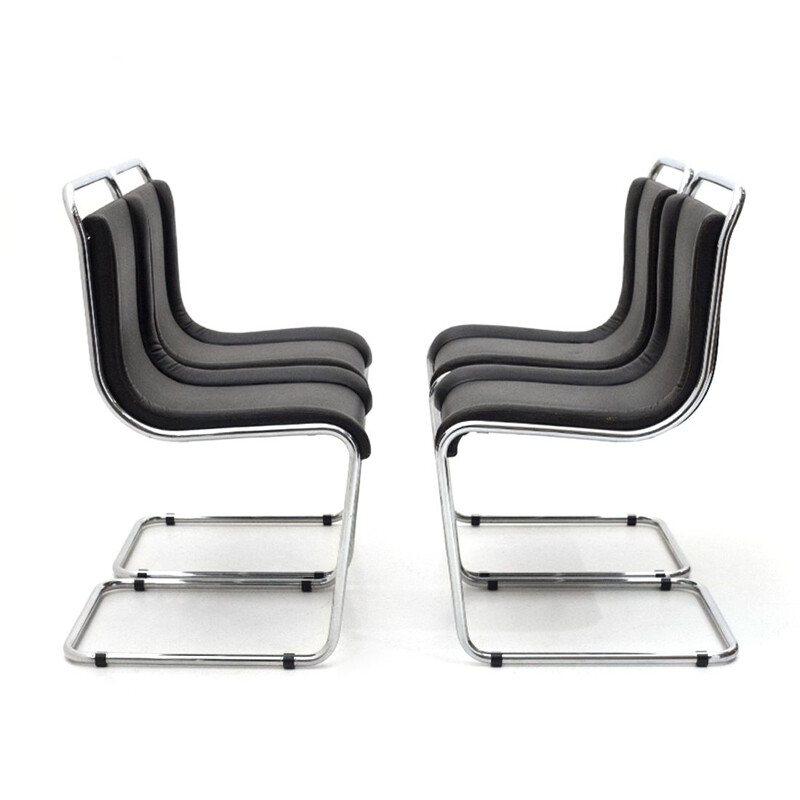 Set of 4 vintage chromed metal chairs by Ico Parisi for Fratelli Longhi 1960s
