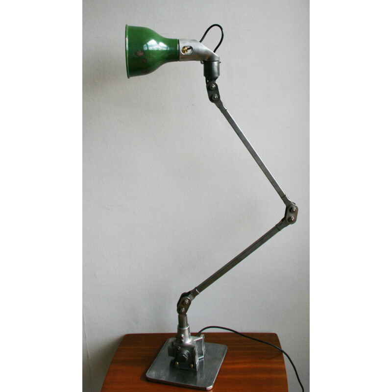 Industrial lamp in steel and green vitreous enamel - 1940s