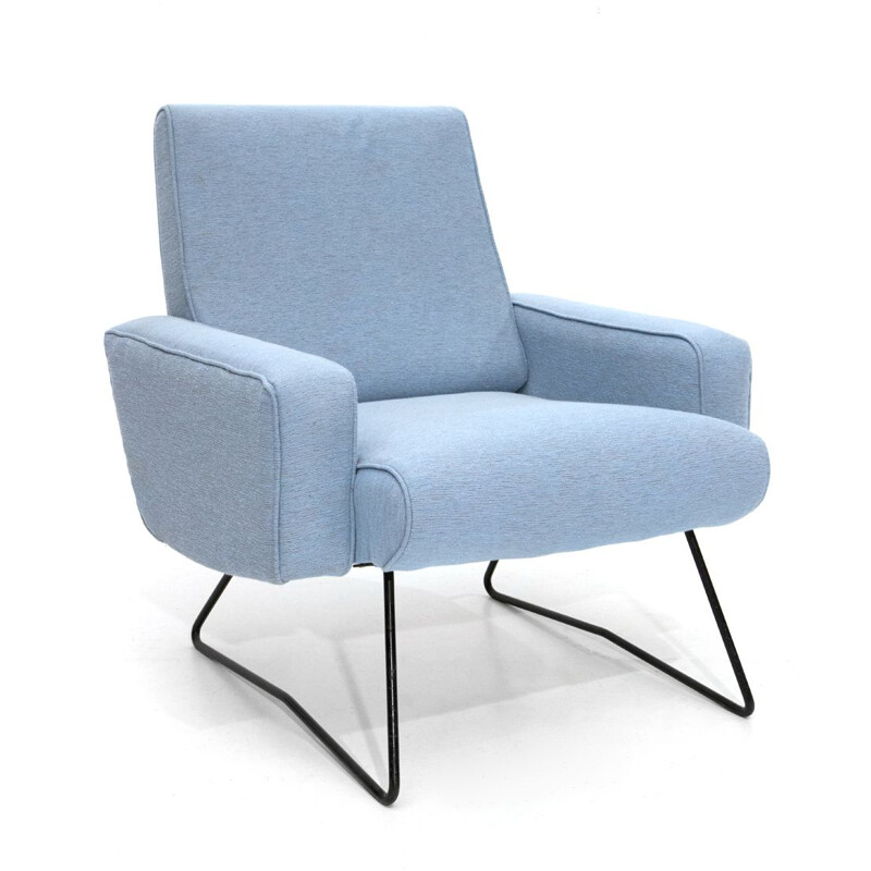 Fauteuil vintage en tissu bleu clair 1960