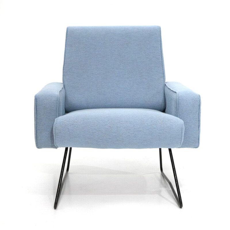 Vintage fauteuil in lichtblauwe stof 1960