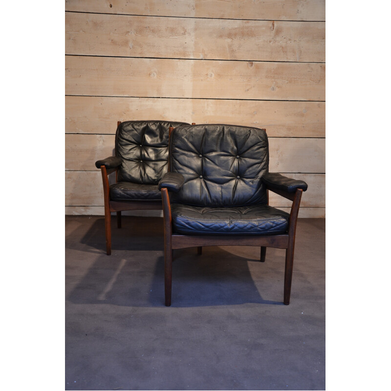 Pair of Danish chairs in black leather - 60