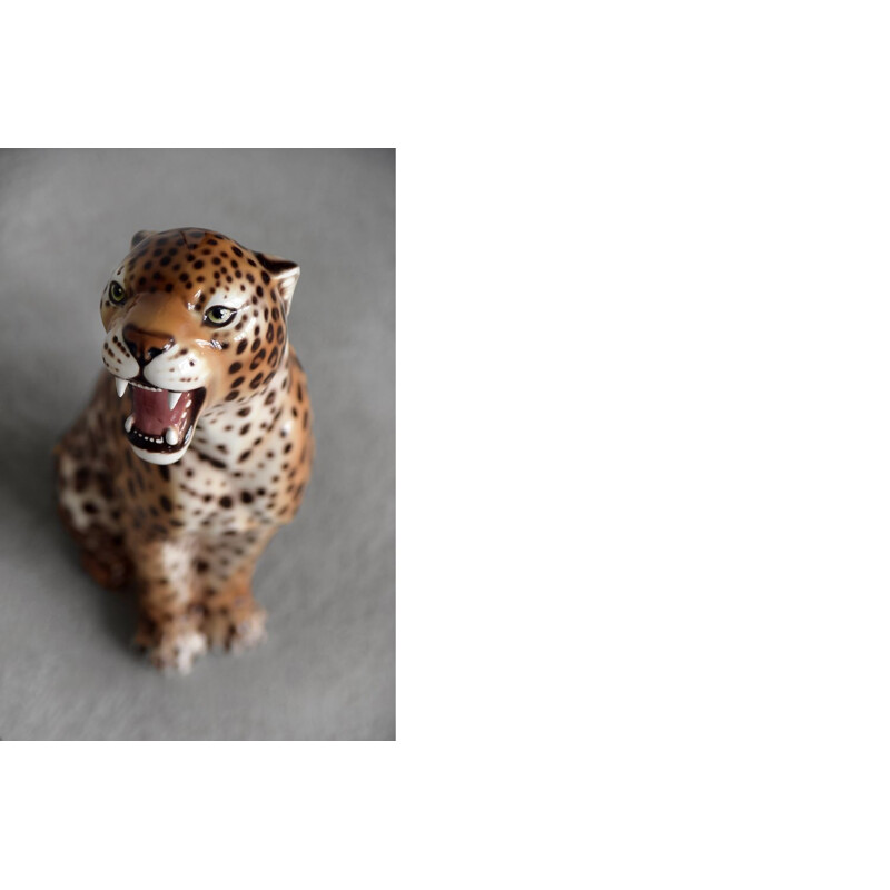 Vintage-Skulptur aus moderner Keramik sitzender Leopard, Italien 1970