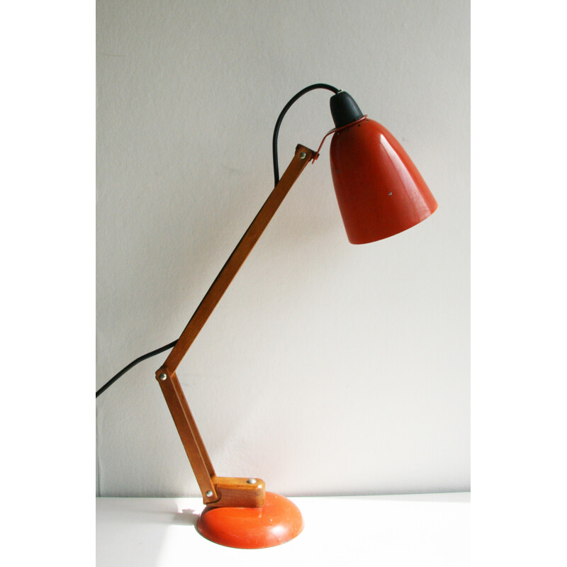 Desk lamp in wood and orange lacquered metal, Terence CONRAN - 1960s