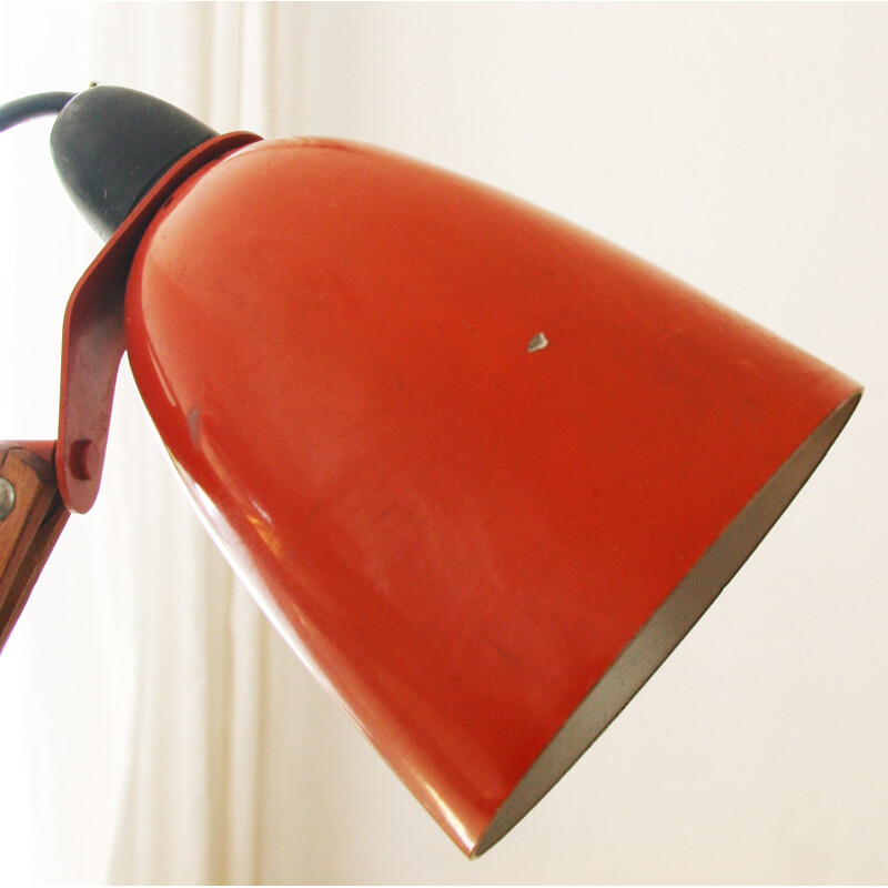 Desk lamp in wood and orange lacquered metal, Terence CONRAN - 1960s