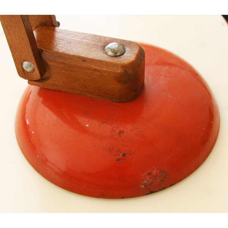 Desk lamp in wood and orange lacquered metal, Terence CONRAN - 1960s