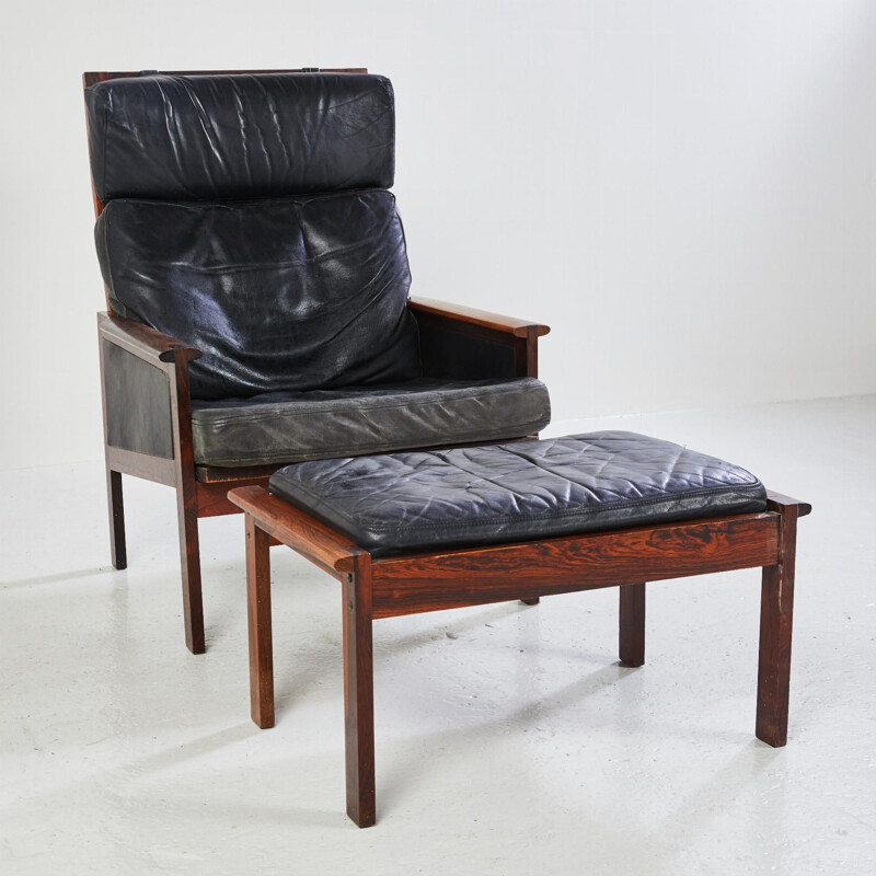 Vintage Capella Lounge Chair with Ottoman by Illum Wikkelso for Niels Eilersen, Danish 1950s