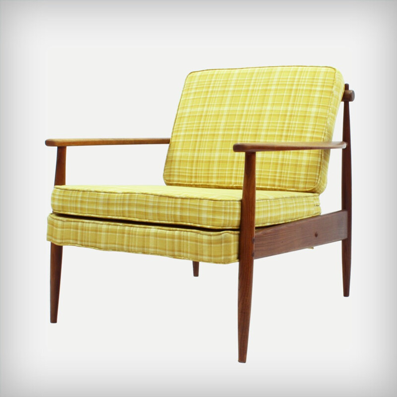 American easy chair in ashwood and yellow fabric - 1950s