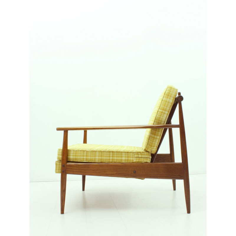 American easy chair in ashwood and yellow fabric - 1950s