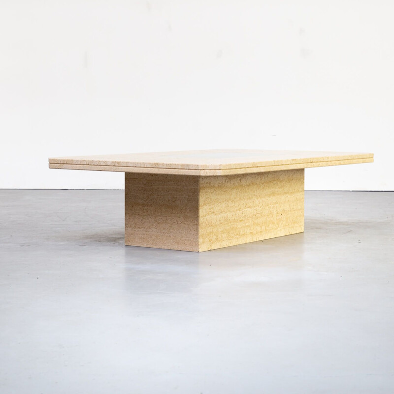 Vintage travertine and brass coffee table by George Mathias for Maho, France 1970