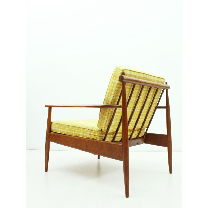 American easy chair in ashwood and yellow fabric - 1950s