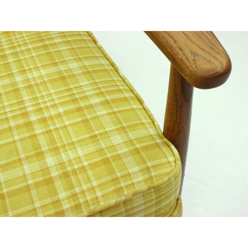 American easy chair in ashwood and yellow fabric - 1950s