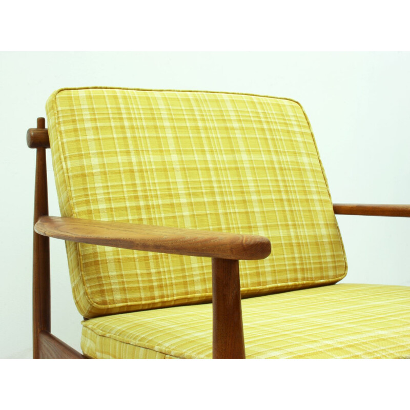 American easy chair in ashwood and yellow fabric - 1950s