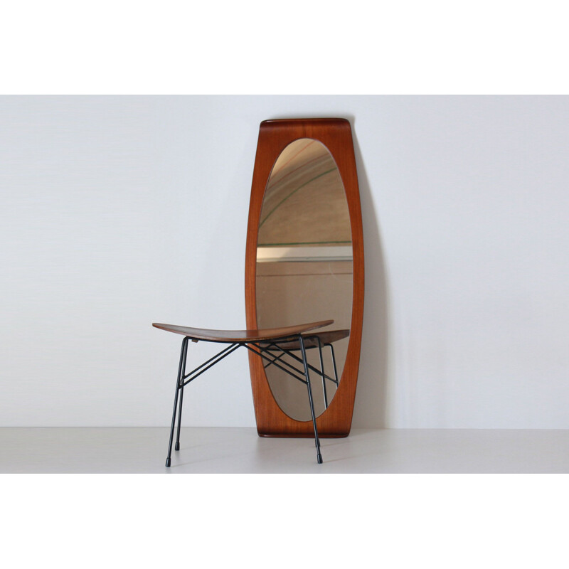 Vintage teak wall mirror by Franco Campo and Carlo Graffi 1950s