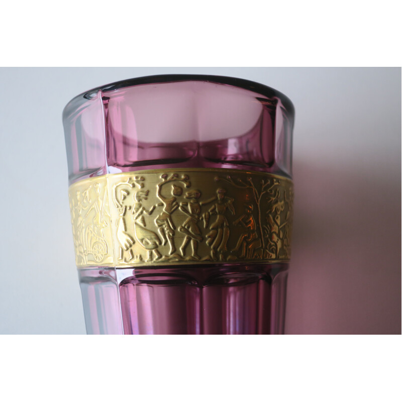 Vintage Art Deco vase in purple glass by Moser Glassworks by Josef Hoffmann