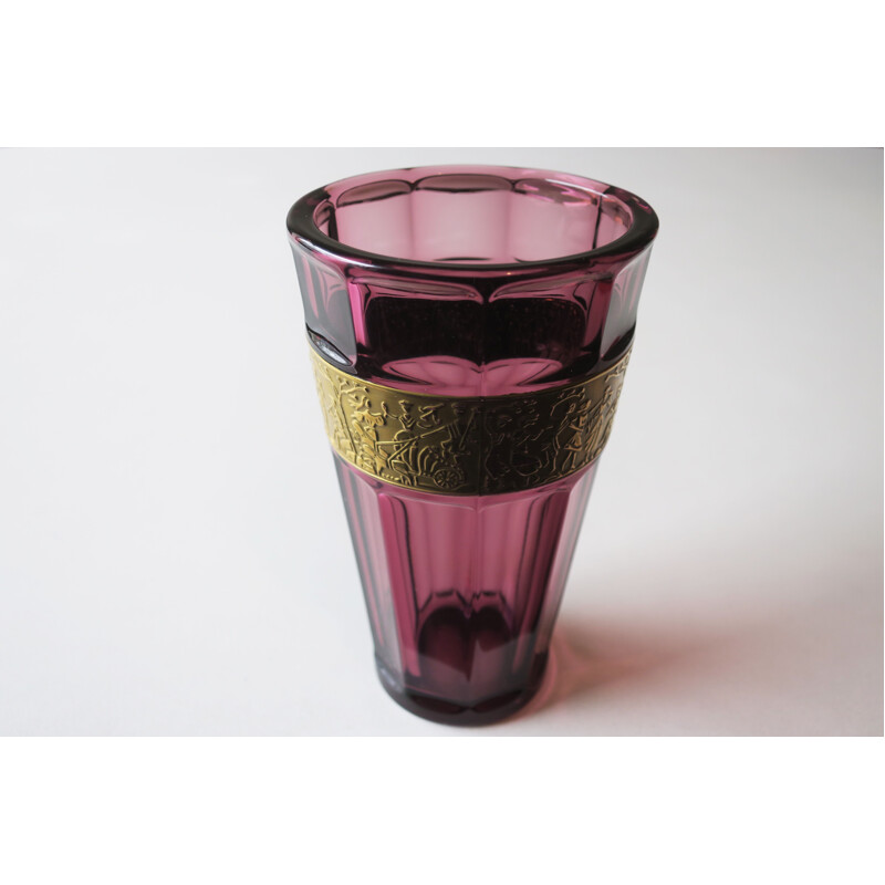 Vintage Art Deco vase in purple glass by Moser Glassworks by Josef Hoffmann
