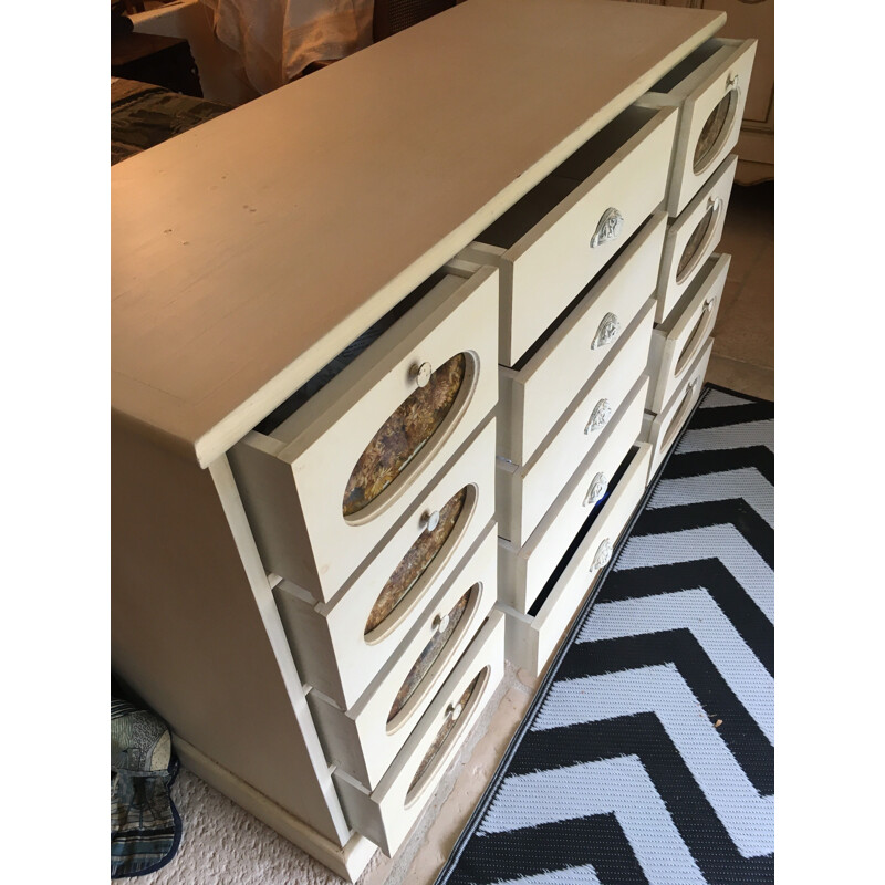 Vintage craft furniture in white patinated pine, 1970