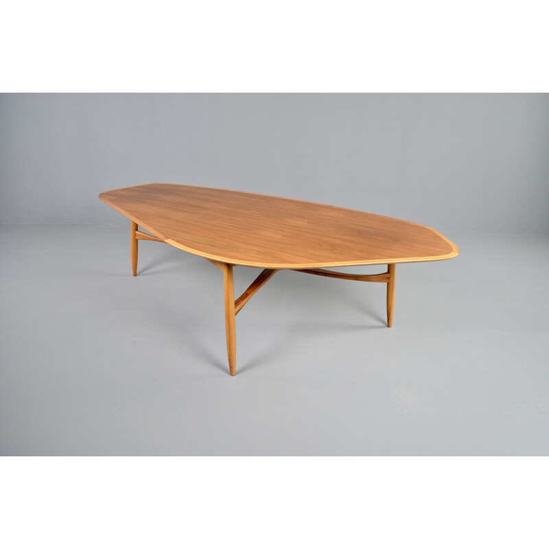 Grande table basse vintage Laauser organique en forme de rein par Svante Skogh 1960