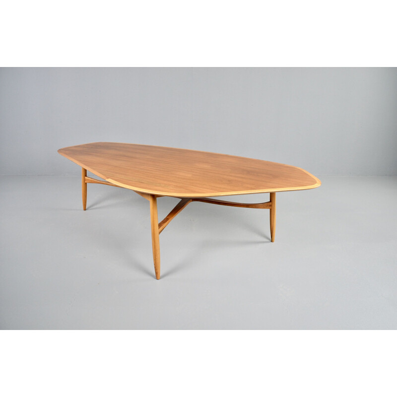 Large vintage Laauser organic kidney-shaped coffee table by Svante Skogh 1960s