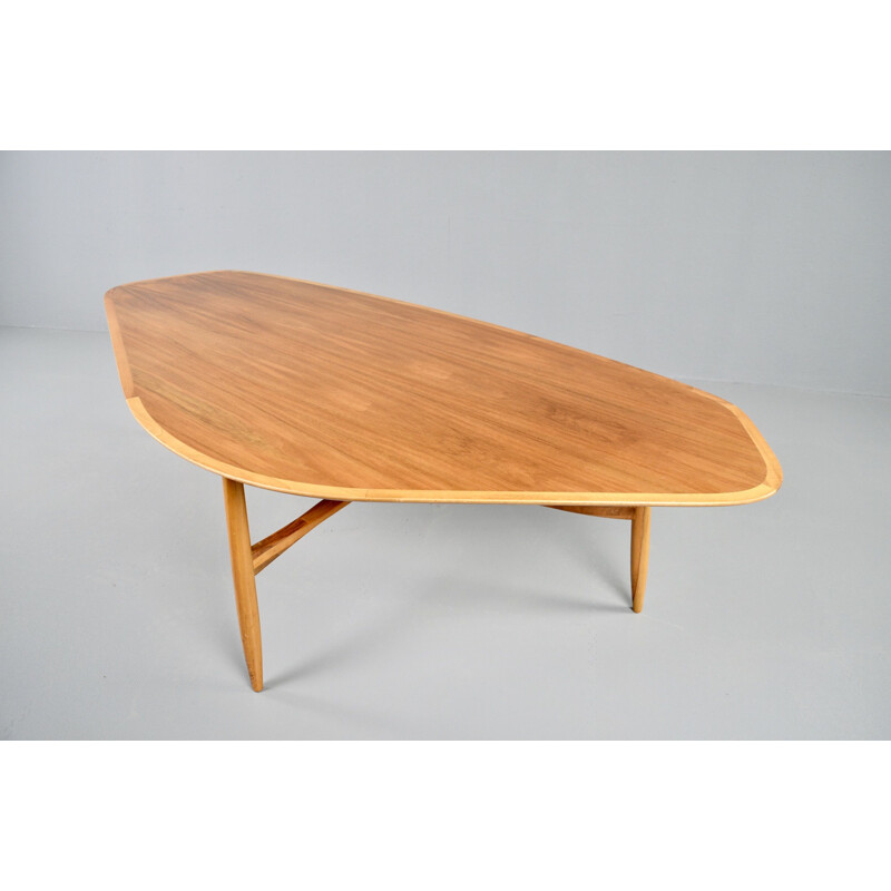 Grande table basse vintage Laauser organique en forme de rein par Svante Skogh 1960