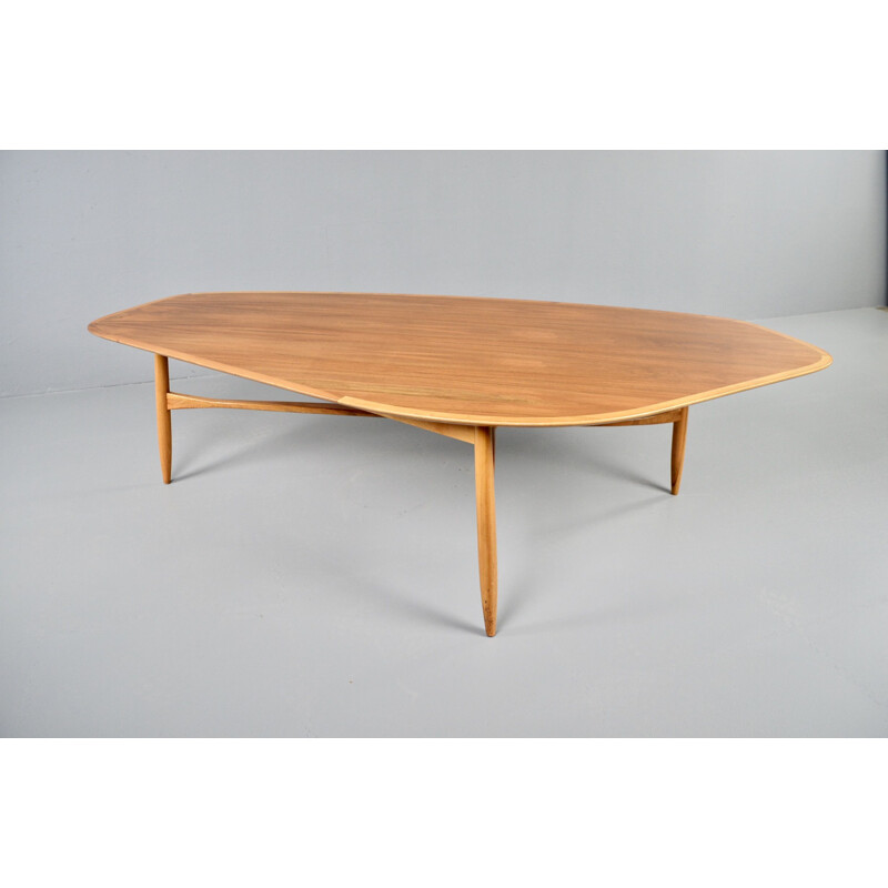 Large vintage Laauser organic kidney-shaped coffee table by Svante Skogh 1960s