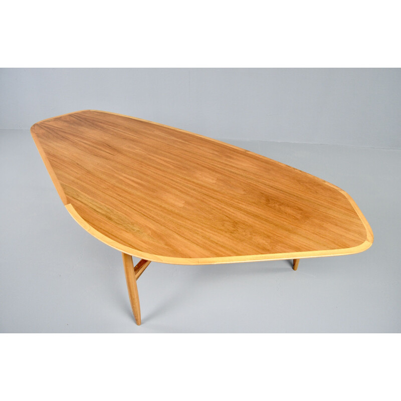 Large vintage Laauser organic kidney-shaped coffee table by Svante Skogh 1960s