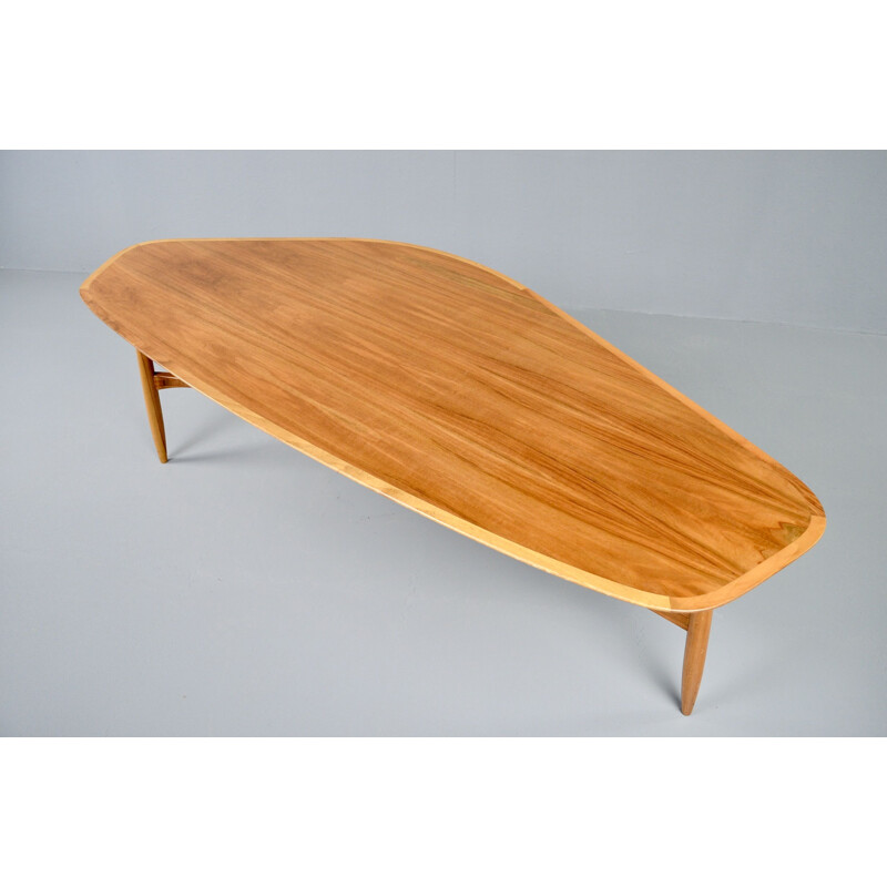 Grande table basse vintage Laauser organique en forme de rein par Svante Skogh 1960