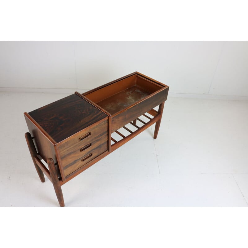 Vintage rosewood three drawer cabinet with a plant table by Arne Wahl Iversen, Danish 1959s